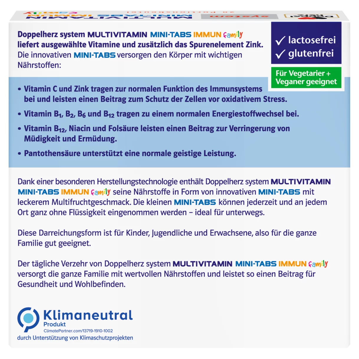 Doppelherz system MINI-TABLETKA MULTIVITAMINLAR Orqa ko'rinish